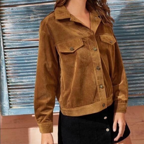 Brown corduroy jacket button up trucker 90s style - Picture 5 of 6